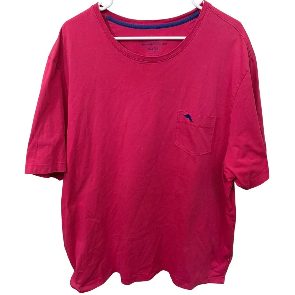 Tommy Bahama Mens XXL Pima Cotton Pocket T-Shirt Pink Short Sleeve Marlin Logo